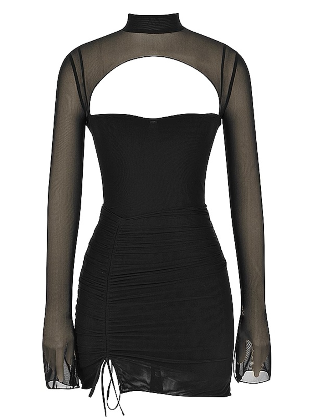 NWT House of CB Cecilia Mini Dress - Black Mesh Long-Sleeve Cutout Ruched Corset